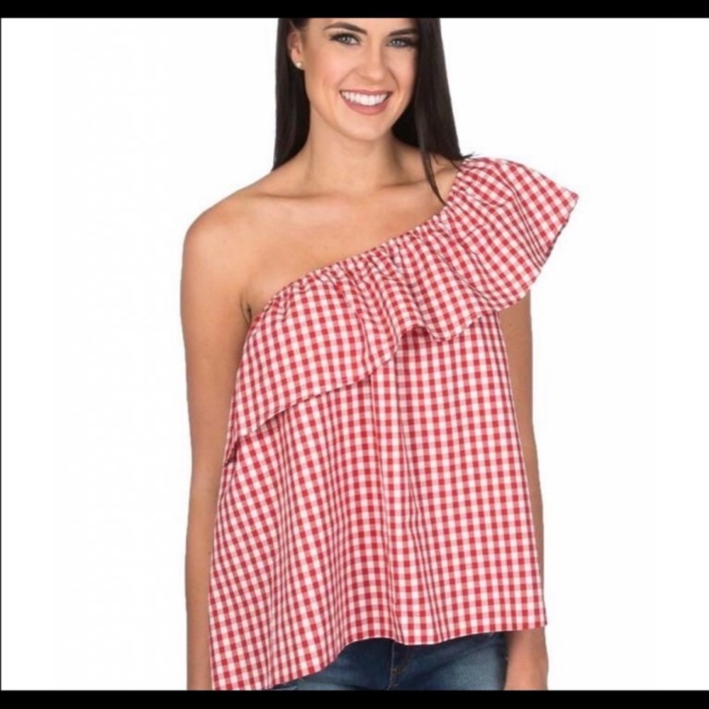 NWT Lauren James Gingham One Shoulder Top